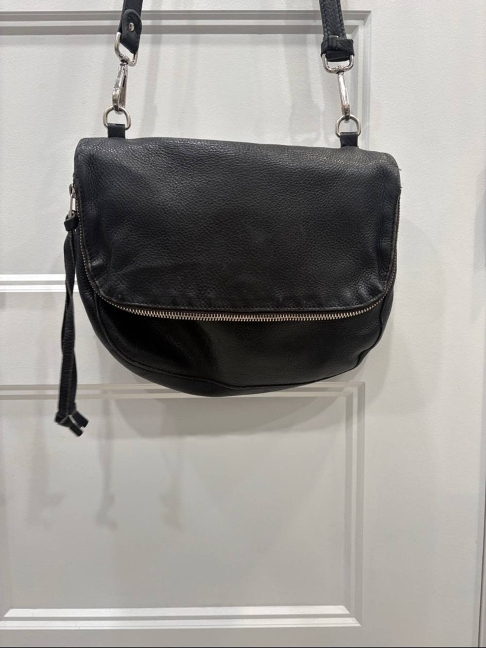 Roots Black Leather Crossbody Bag - Minimalist Everyday Style